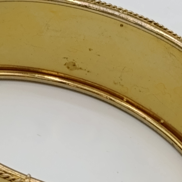 Wire Wrapped Wide Chunky Gold tone Beaded Wire Rhinestone Bangle Vintage - Picture 9 of 10